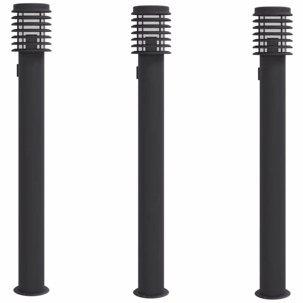 Berkfield Home Set of 3 Black Stainless Steel Outdoor Floor Lamps with Outlet, Height: 110 cm – 2