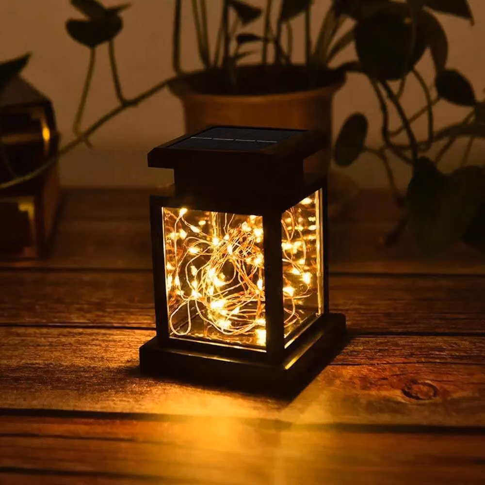 Ventryn Set of 4 Solar LED Hanging Lantern Lights in Black with Warm White Light – 3