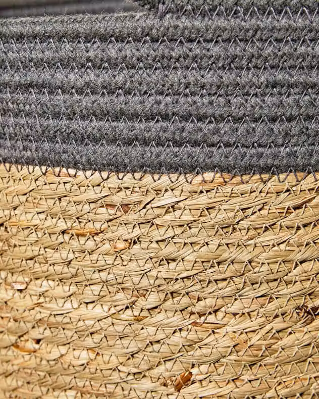 Dibor Traditional Seagrass Indoor Storage Basket with Handles, Grey and Sand Stripe, H: 24 cm, D: 39 cm – 3