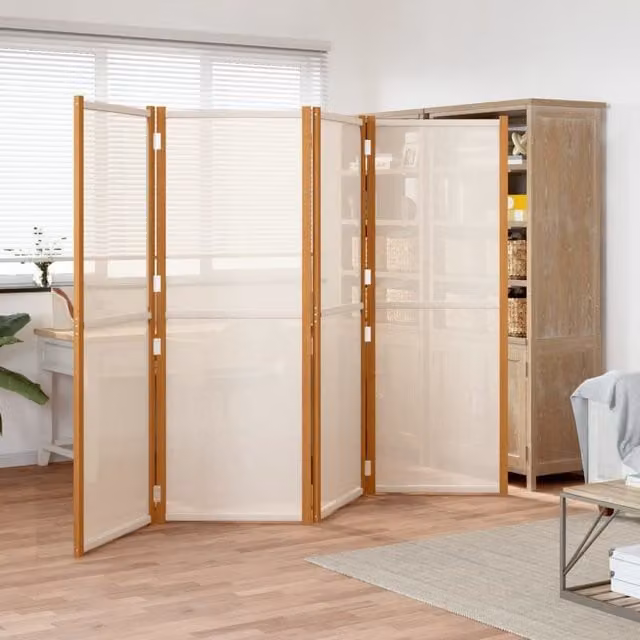 Berkfield Home 4-Panel Acacia Wood Room Divider in Beige and White, W/H: 280 x 180 cm – 1