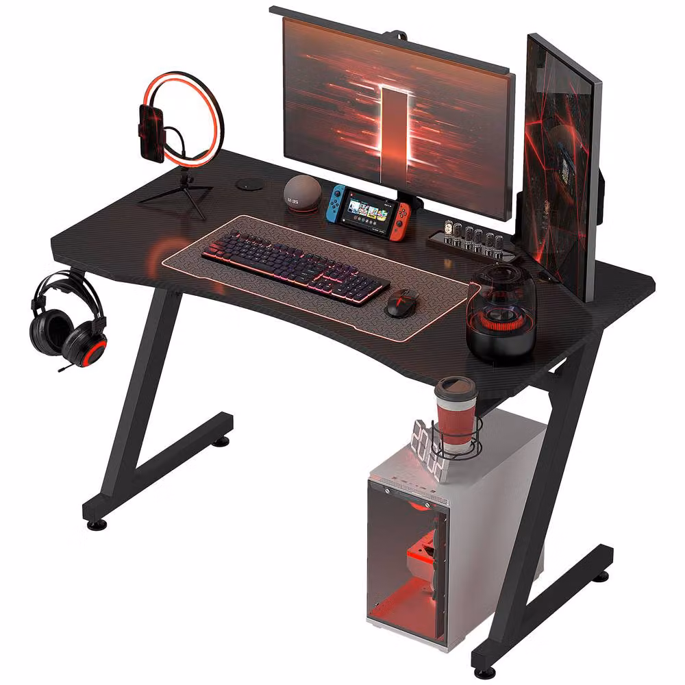 STILVORA Black Gaming Desk with Cable Tray and Matt MDF Laminate Finish, W: 120 cm, D: 65 cm – 3
