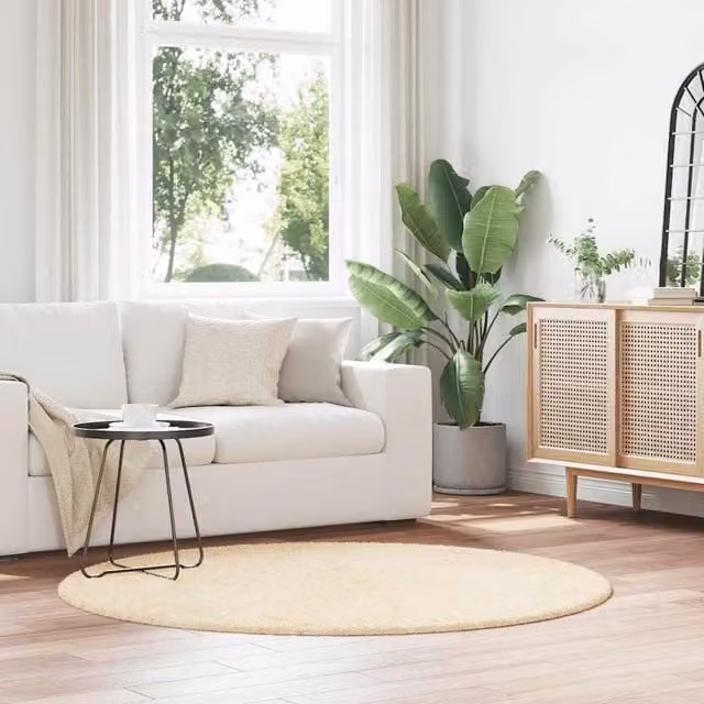 Berkfield Home NAVARRA Shaggy High Pile Rug, Cream/Beige, W/D: 160 x 160 cm – 1