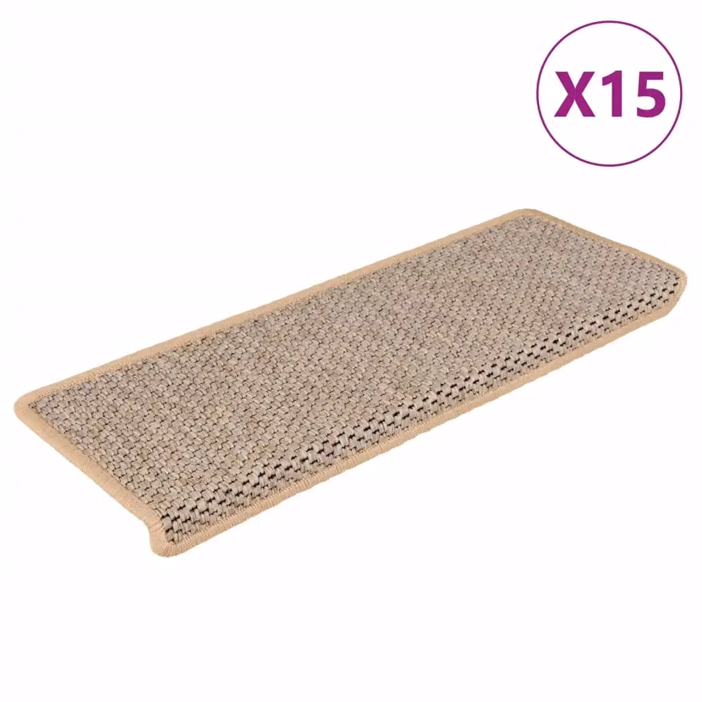 Berkfield Home Self-adhesive Sisal-Look Stair Mats, 15 Pieces, Light Beige, W: 65 cm, D: 21 cm, H: 4 cm – 2