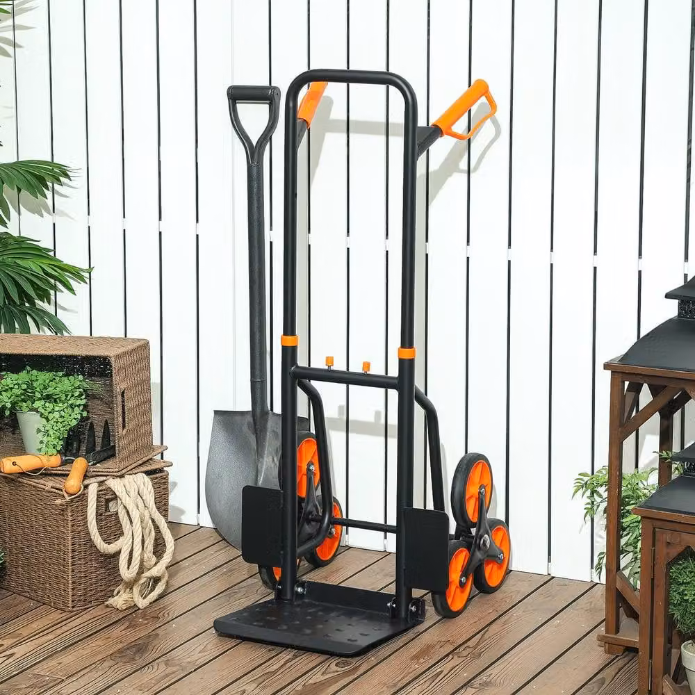 STILVORA Folding Steel Sack Barrow Trolley with Six Wheels, Orange – 2