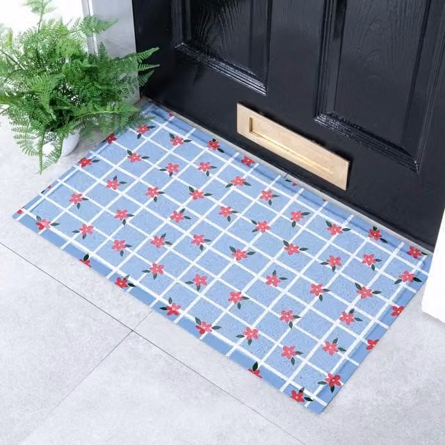 Artsy Mats Blue Multicolour Floral Rectangular Doormat W/D/H: 70 x 40 cm – 1