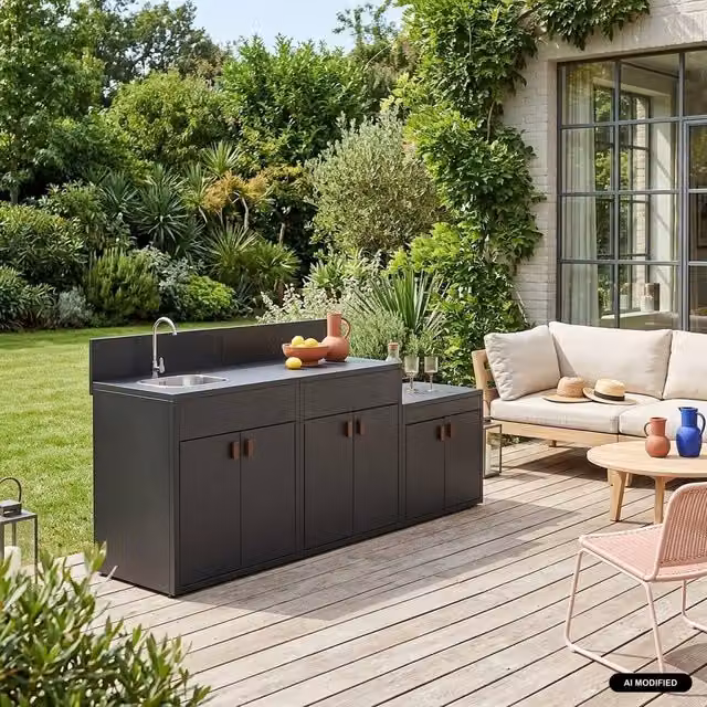 sweeek Outdoor Kitchen with 3 Stainless Steel Modules in Black – 1