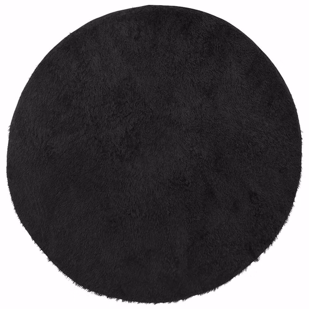 Berkfield Home NAVARRA Black Shaggy High Pile Round Polyester Rug, Diameter: 100 cm – 2