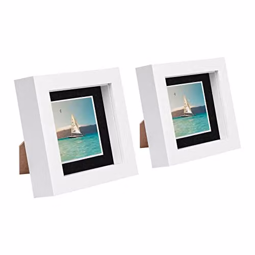 Nicola Spring Pack of 2 White 3D Box Photo Frames with Black Mounts for Hanging or Standing