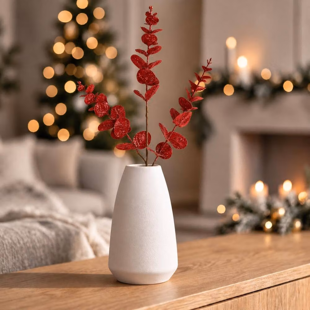 Shatchi Red Glitter Artificial Eucalyptus Christmas Tree Picks, 6 Pack, Height: 55 cm – 2