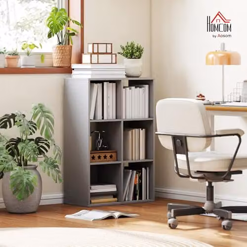 HOMCOM Modern 6-Cube Freestanding Bookshelf in Light Grey, W/D/H: 91.5 x 29.5 x 61.5 cm – 2