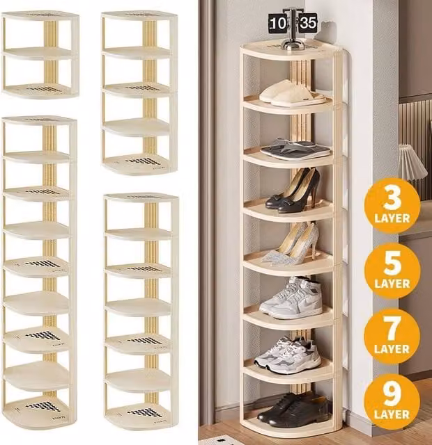 FORGEVIO 9 Tier Tall Shoe Rack Storage Shelf Unit in Beige, Width: 60 cm