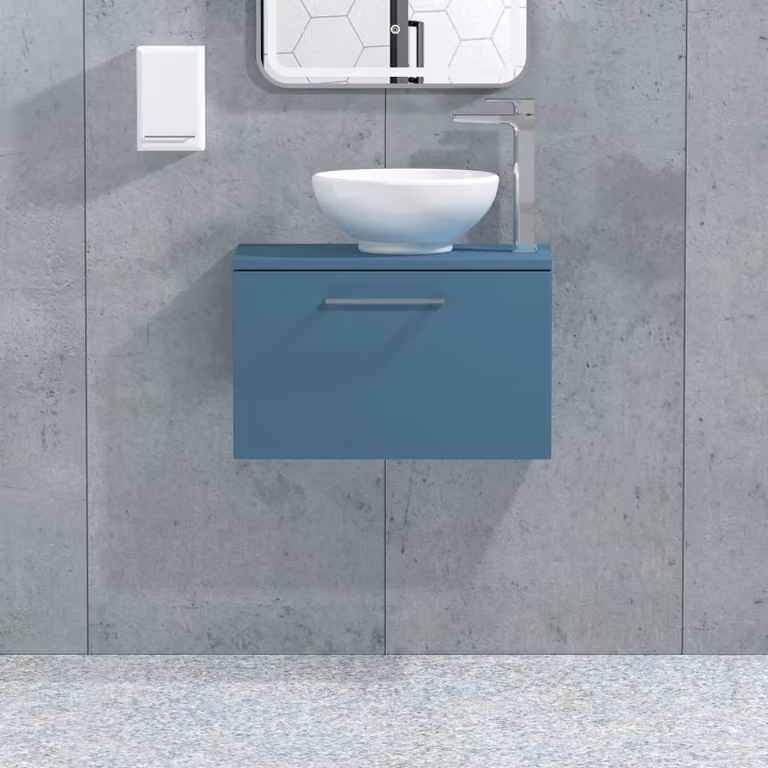 Royal Bathrooms Modena Wall Hung Vanity Unit with Countertop Basin, Satin Blue, 800mm