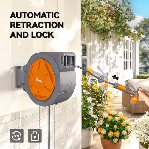 Outsunny Wall Mounted Retractable Hose Reel, Orange – 5