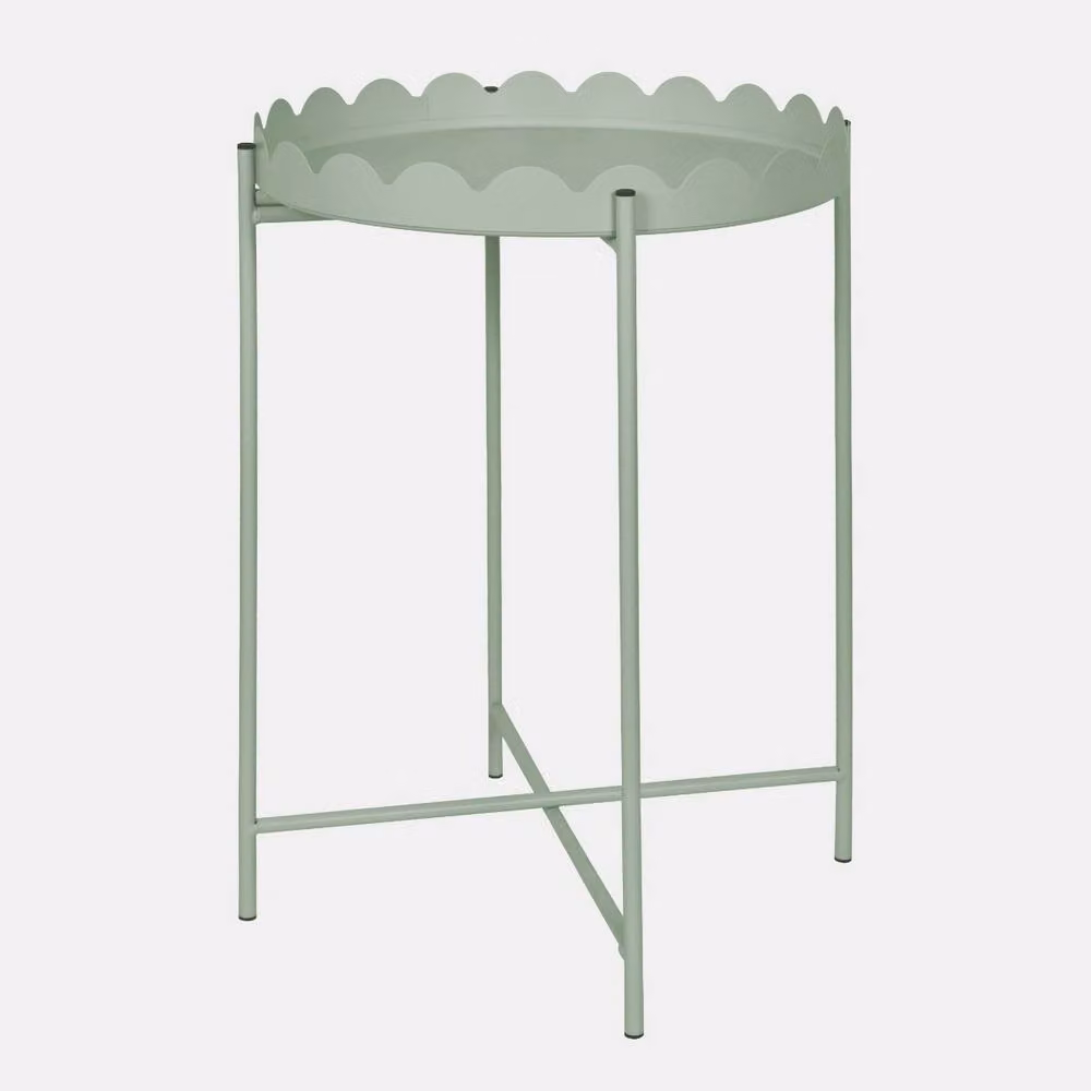 OHS Modern Round Scallop Edge Coffee Table with Metal Frame in Light Green – 2