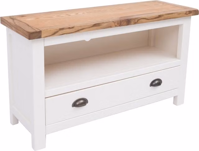 Cabinet Bits Lovere 1 Drawer TV Cabinet in Off-White Ash Wood with Brass Cup Handle