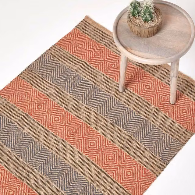 Homescapes Multicolour Geometric Patterned Woven Jute Rug