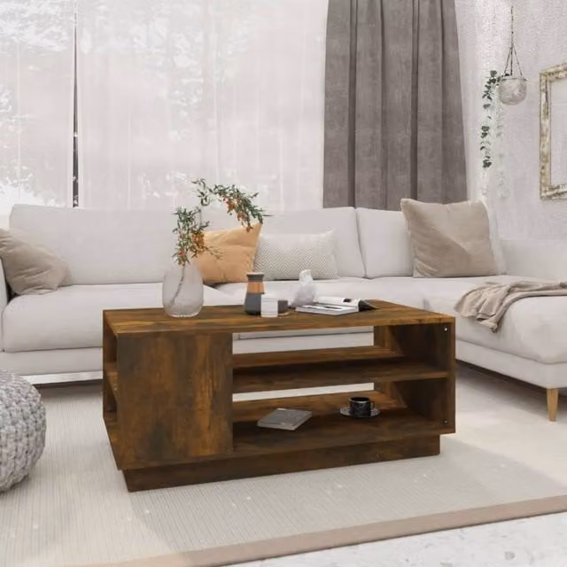 Berkfield Home Smoked Oak Coffee Table in Brown, W/D/H: 102 x 55 x 43 cm – 1
