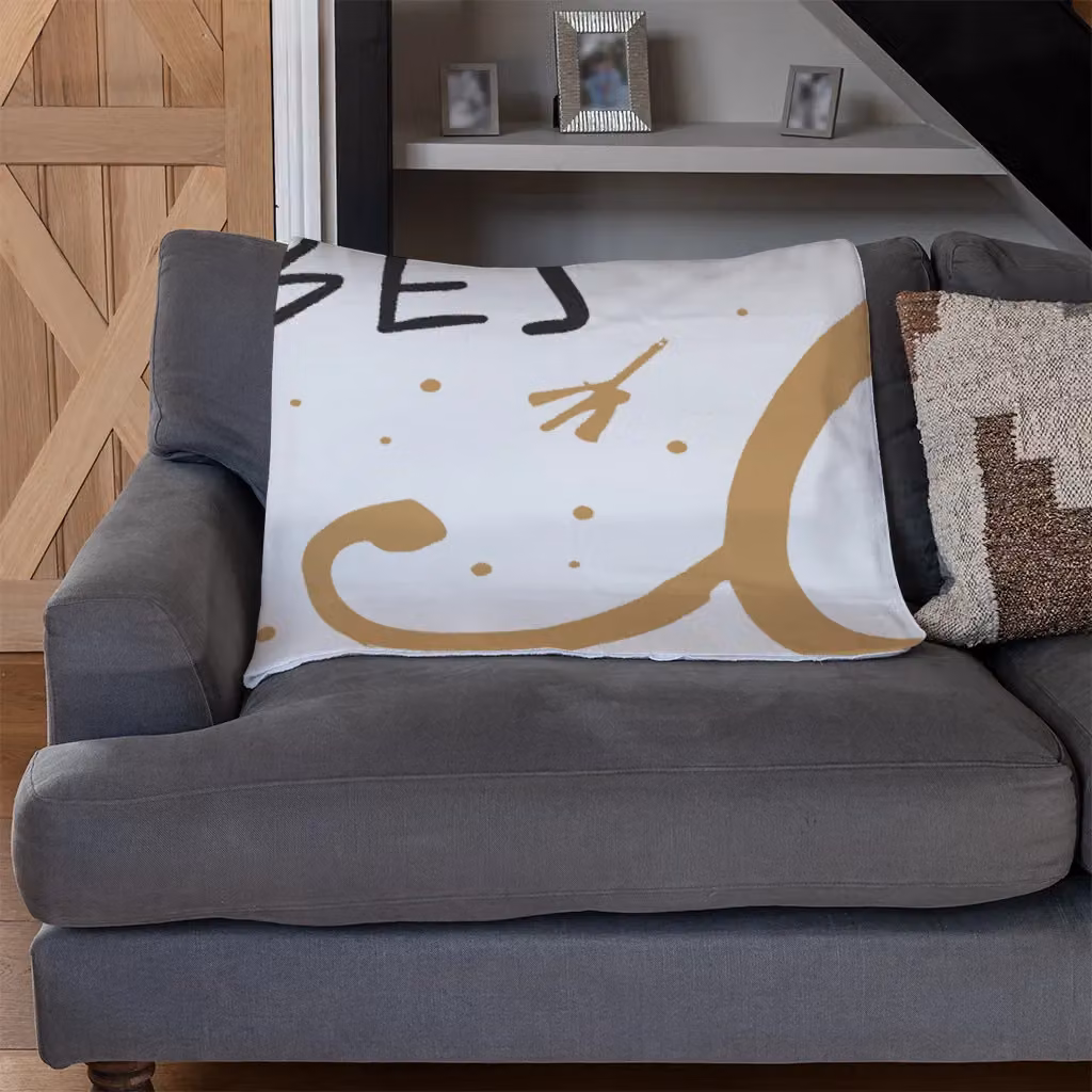 Benjamin Tate Design Good Vibes Fleece Blanket in Gold and Beige, W: 120 cm, D: 150 cm – 3