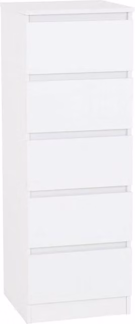 FORGEVIO Modern Matt White Narrow 5 Drawer Freestanding Chest