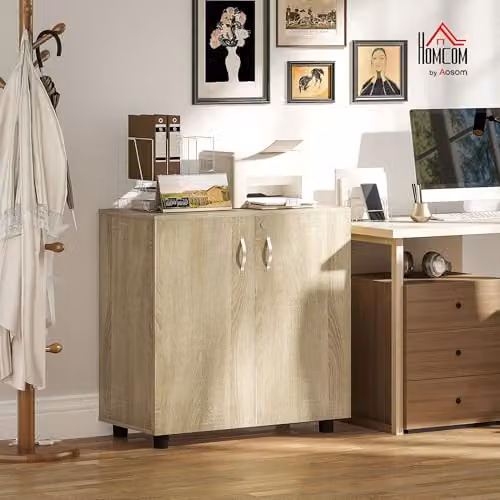 Vinsetto Lockable Office Storage Cabinet with Hinged Doors and Adjustable Shelves, Brown, W/D/H: 80 x 40 x 80 cm – 2