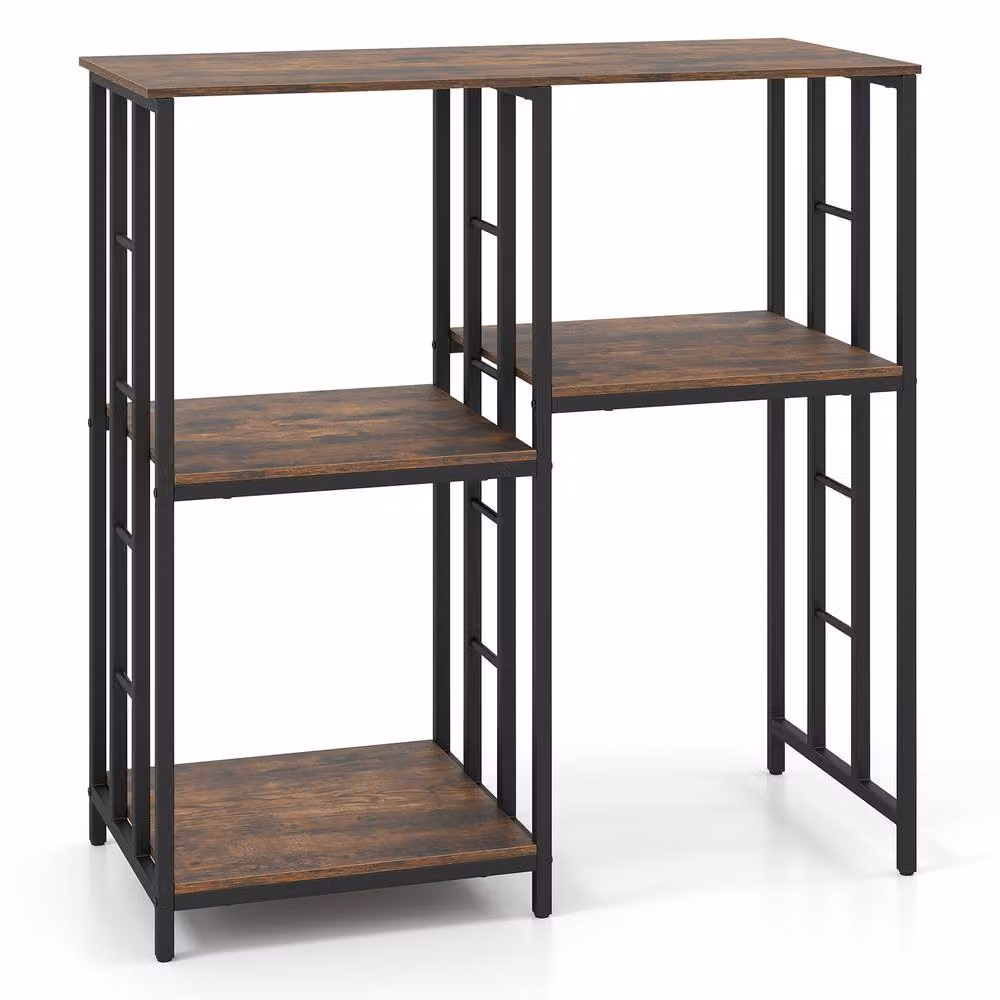 Gymax Brown Kitchen Storage Unit with 4 Shelves for Oven and Microwave Stand – 7