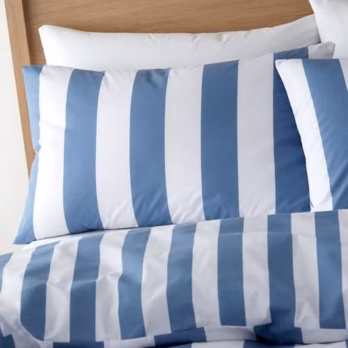 Catherine Lansfield Cove Stripe Reversible Double Duvet Cover and Pillowcase Set in Blue and White, W/D/H: 200 x 200 cm – 2
