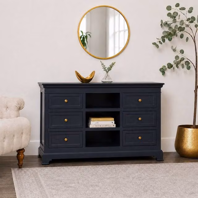 Melody Maison Daventry Large Navy and Black Lacquered Wooden Sideboard Cabinet