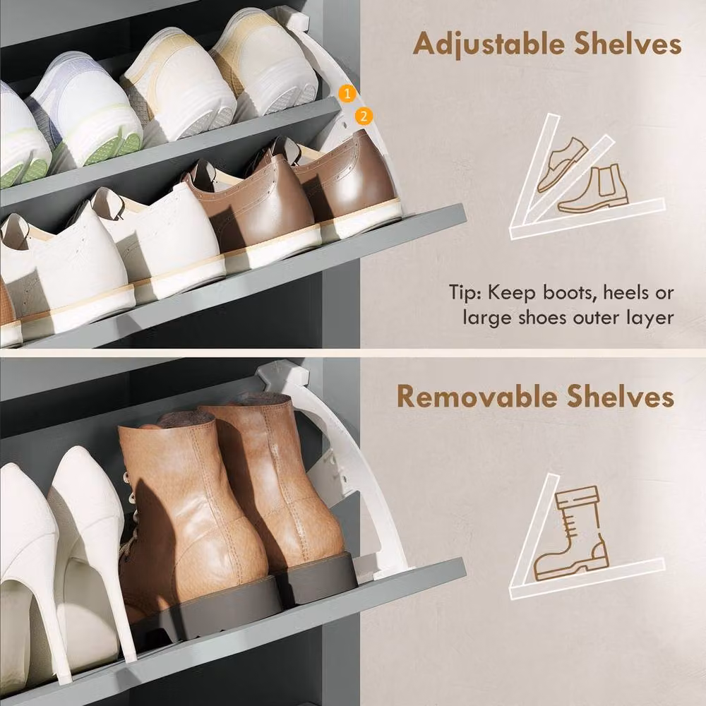 KORVIXA Grey Shoe Storage Cabinet with 3 Drawers – 2