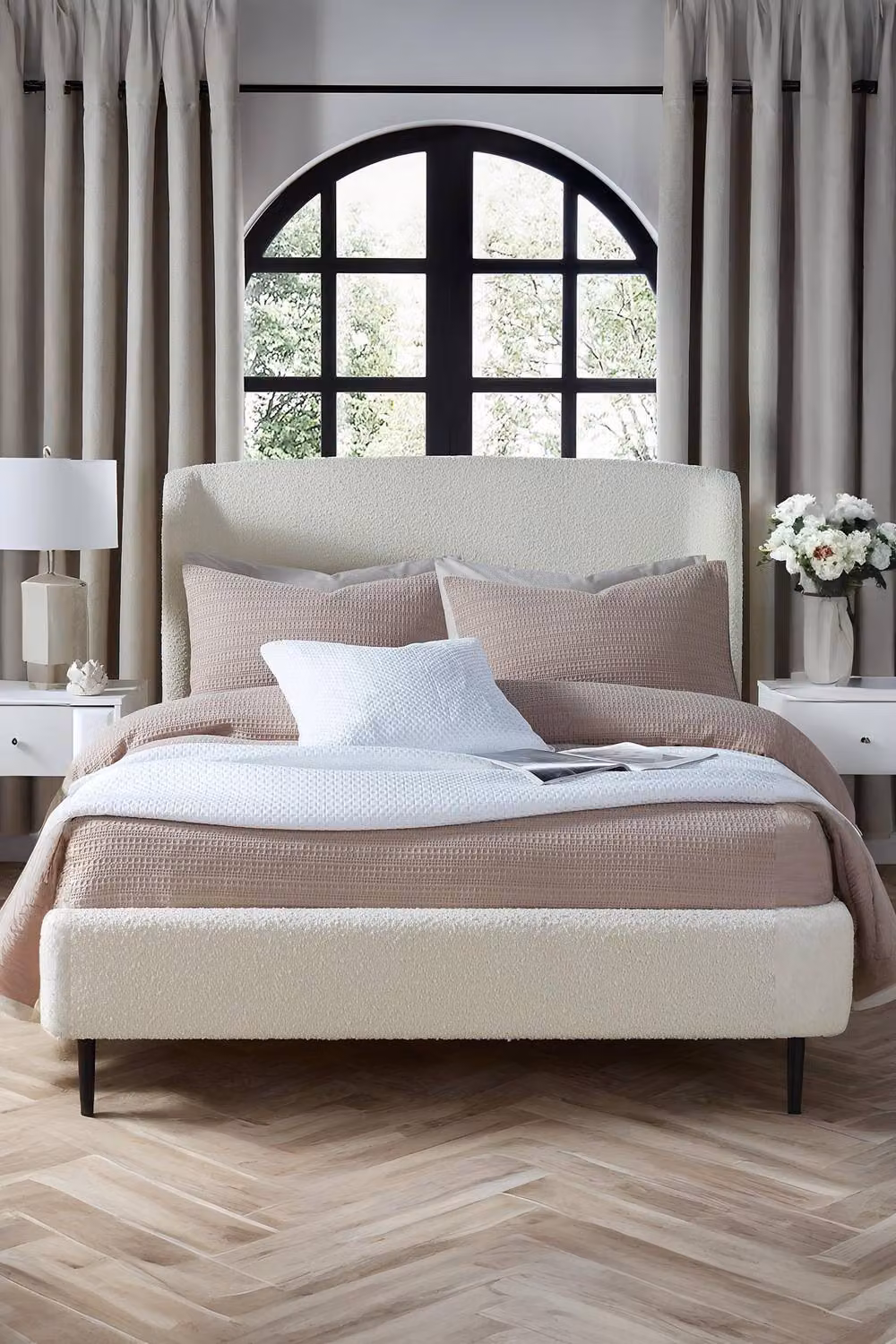 Julian Bowen Eden Modern Upholstered Bouclé Bed Frame in Ivory, W/D/H: 180 x 200 cm – 3