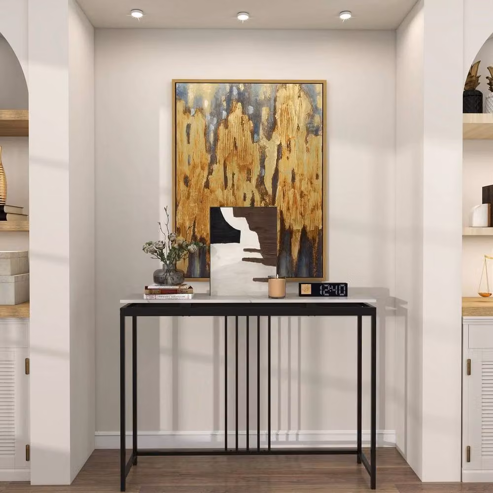 EONLION Modern Black Marble Console Table for Living Room and Hallway, W: 100 cm, H: 90 cm – 3