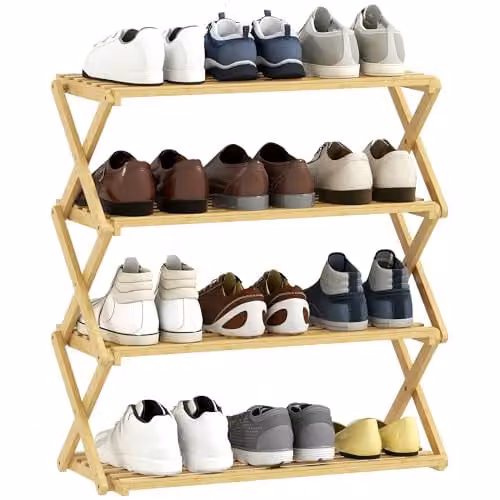 HOMCOM 4-Tier Bamboo Shoe Rack in Beige, W/D/H: 60 x 29 x 67 cm – 1