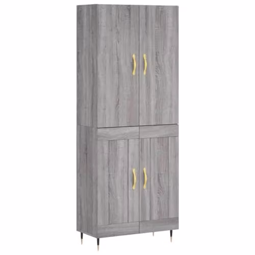 vidaXL Modern Grey Sonoma Highboard with Hinged Doors and Internal Shelves, W/D/H: 69.5 x 34 x 180 cm