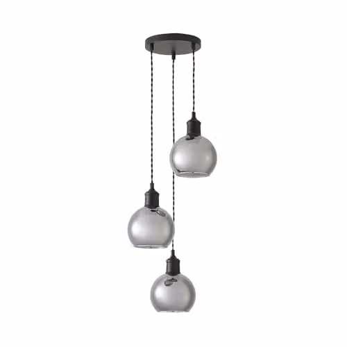ValueLights Bellamy 3 Drop Grey Smoked Glass and Black Ceiling Pendant Light with Bulbs – 1