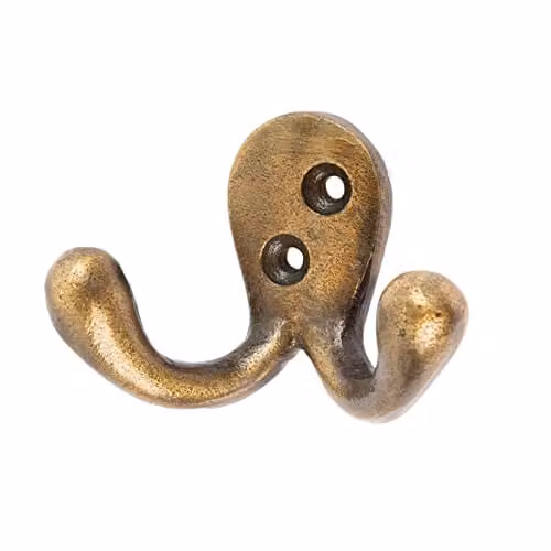 Hammer and Tongs Gold Brass and Iron Wall Mounted Double Coat Hook W: 70 mm, H: 50 mm