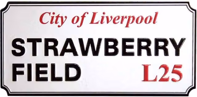 Rock Off Strawberry Field Liverpool Embossed Metal Fridge Magnet in White