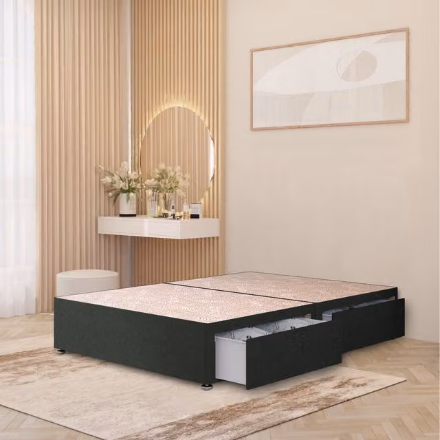 Somnior Beds Ltd Upholstered Divan Bed Base with Drawers in Grey Fabric, W/D/H: 90 x 190 x 34.5 cm