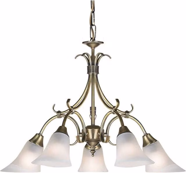 Endon Hardwick Art Nouveau 5 Light Multi Arm Ceiling Pendant in Gold and Brass with Glass Shades and E14 Base