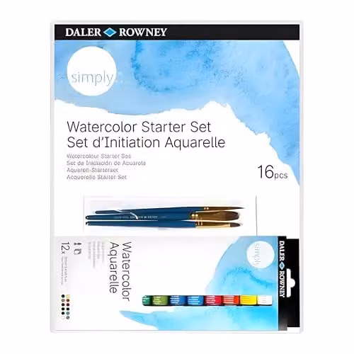 Daler Rowney Simply Watercolour Starter Paint Set, 16 Pieces, Multicolour