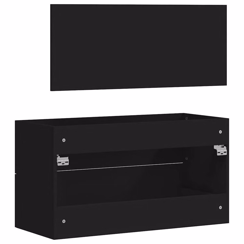 Berkfield Home Modern Black Wall Mounted Bathroom Cabinet with Mirror and Internal Shelves, W/D/H: 38.5 x 38.5 x 48.0 cm – 4