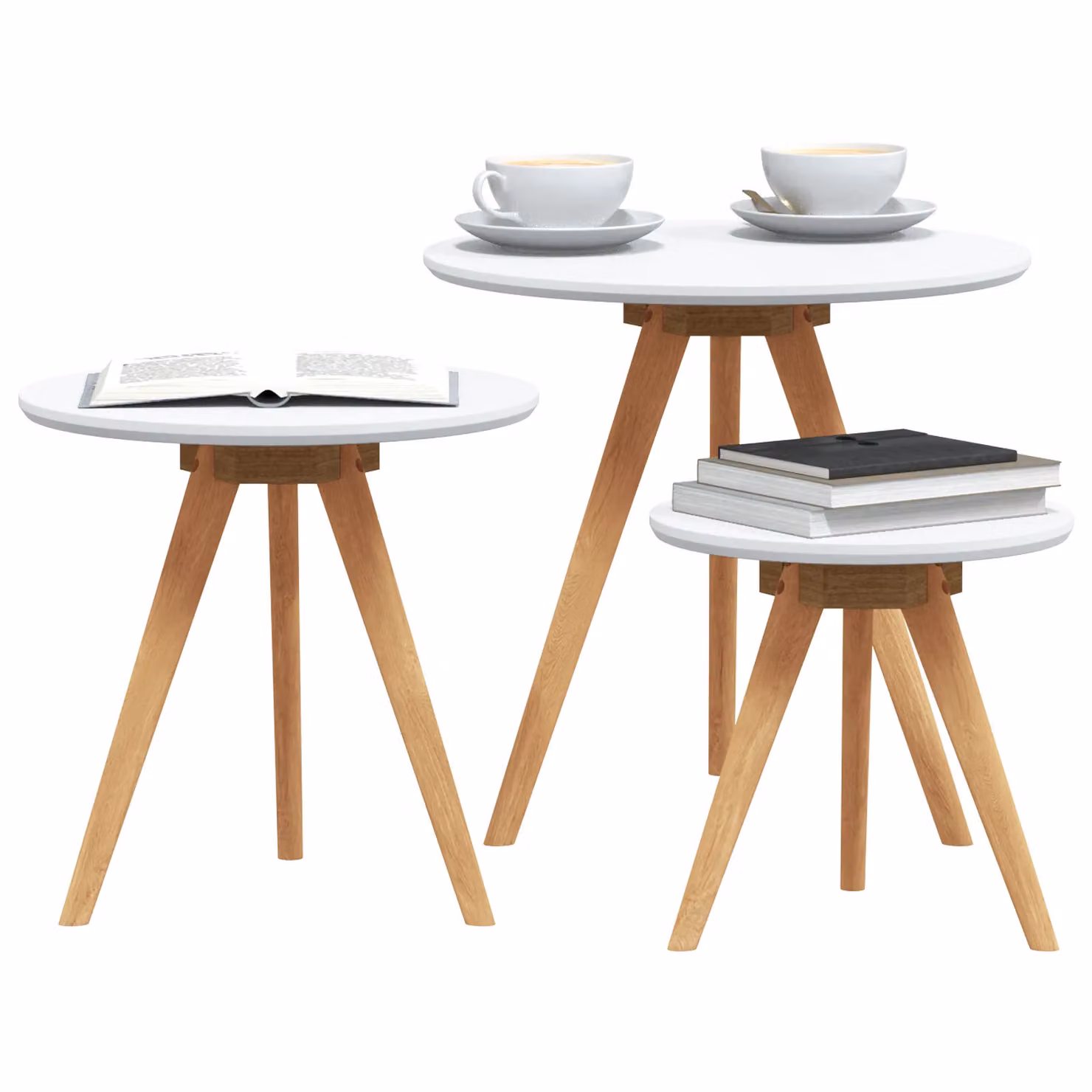 Berkfield Home Nested Coffee Table Set in Walnut and White with Round MDF Tops – 2