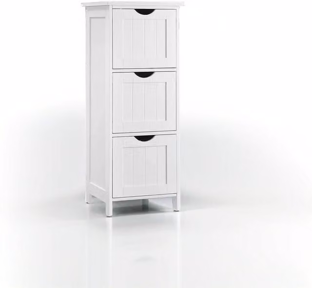 Modcraft Scandinavian 3 Drawer White MDF Bathroom Cabinet Storage