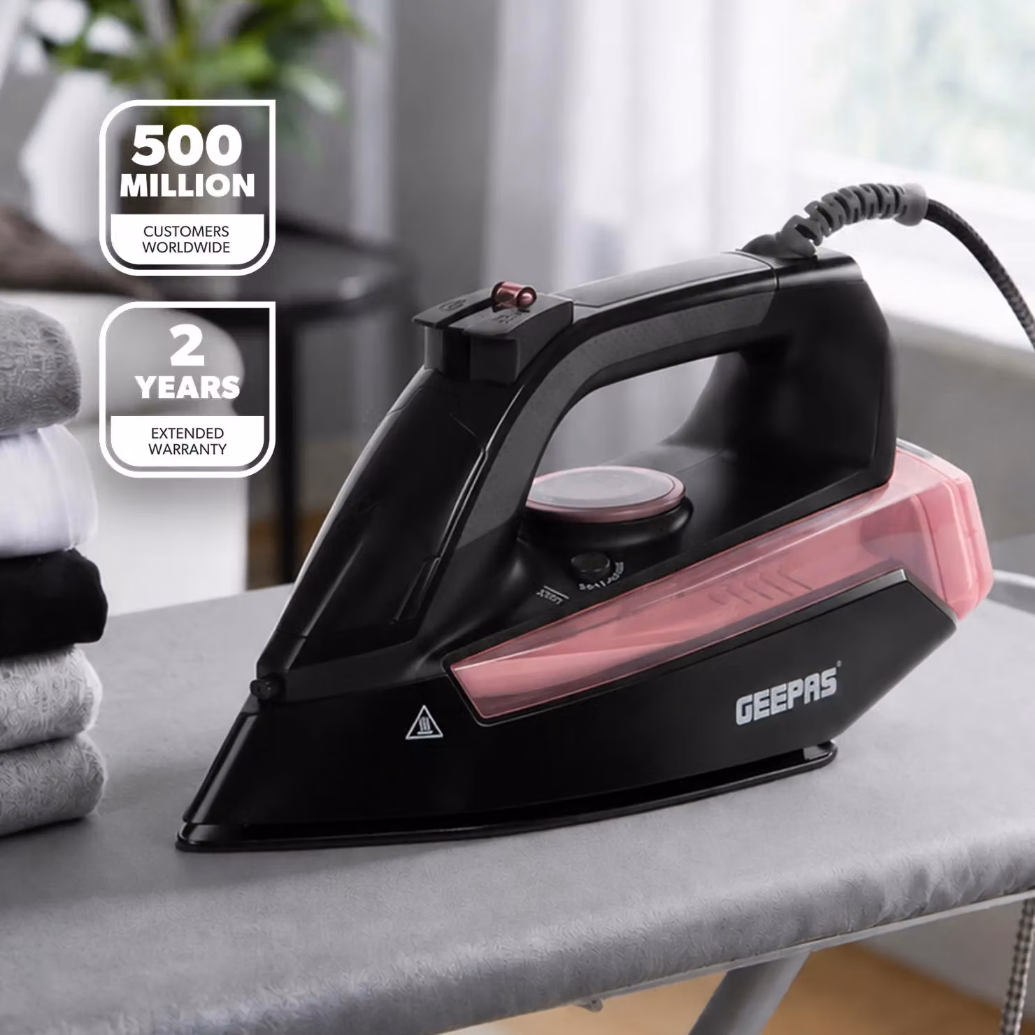 Geepas 2200W Steam Iron with Ceramic Non-Stick Coating Plate in Black – 2