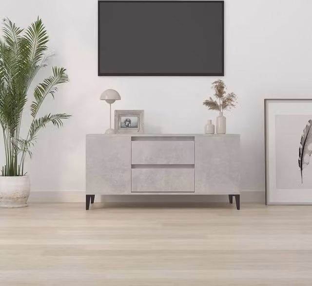 Berkfield Home Modern TV Cabinet in Concrete Grey, W/D/H: 102 x 44.5 x 50 cm
