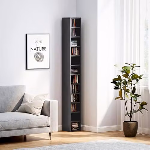 HOMCOM Black Corner CD Storage Unit with 12 Media Compartments, Height: 175 cm – 8