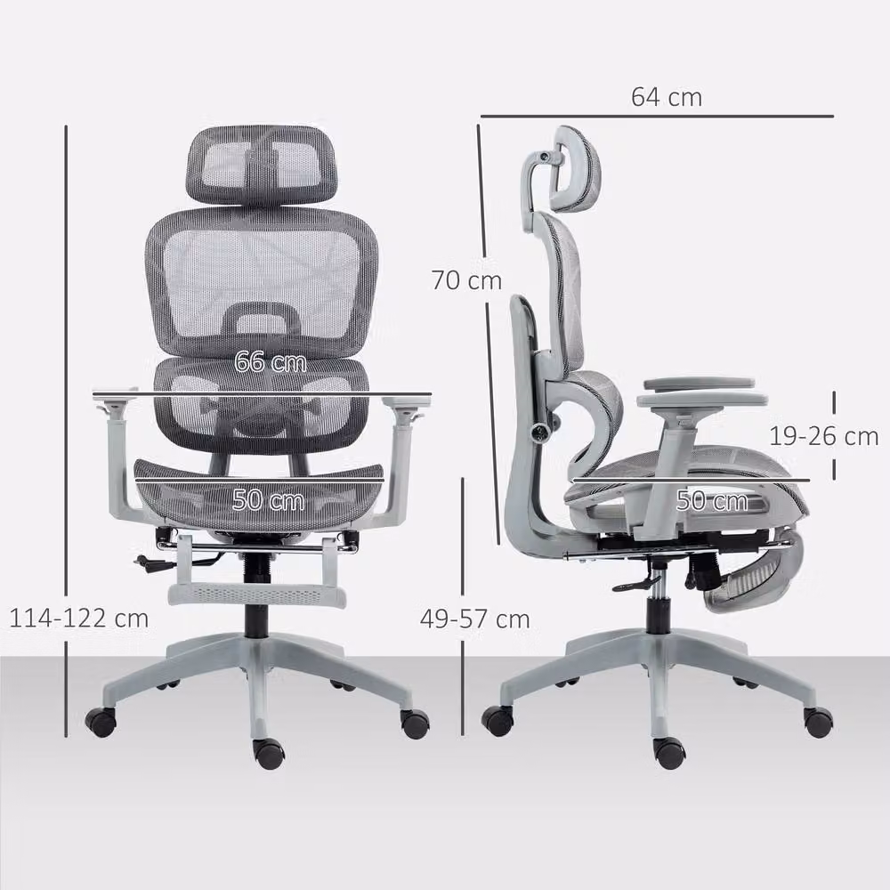STILVORA Ergonomic Grey Mesh Office Chair with Headrest and Footrest – 2