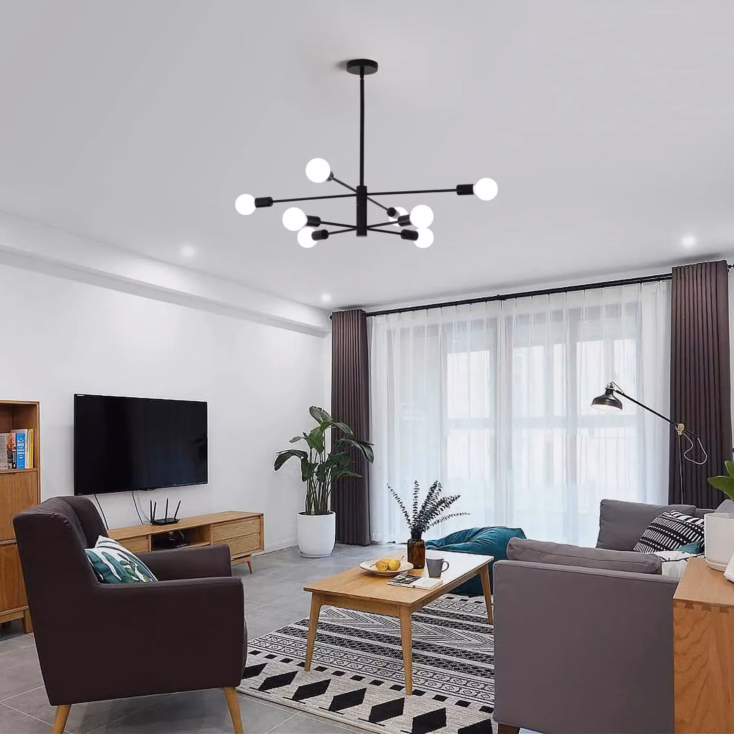 Garwarm Mid Century Modern Sputnik 8-Light Adjustable Pendant Chandelier in Black, Gold or Copper – 4