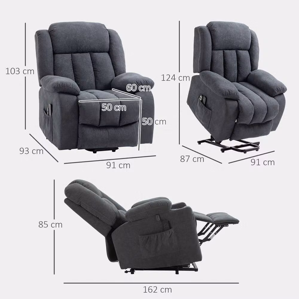HOMCOM Power Lift Recliner Chair for Seniors with Massage and Remote Control, Dark Grey Fabric – 3
