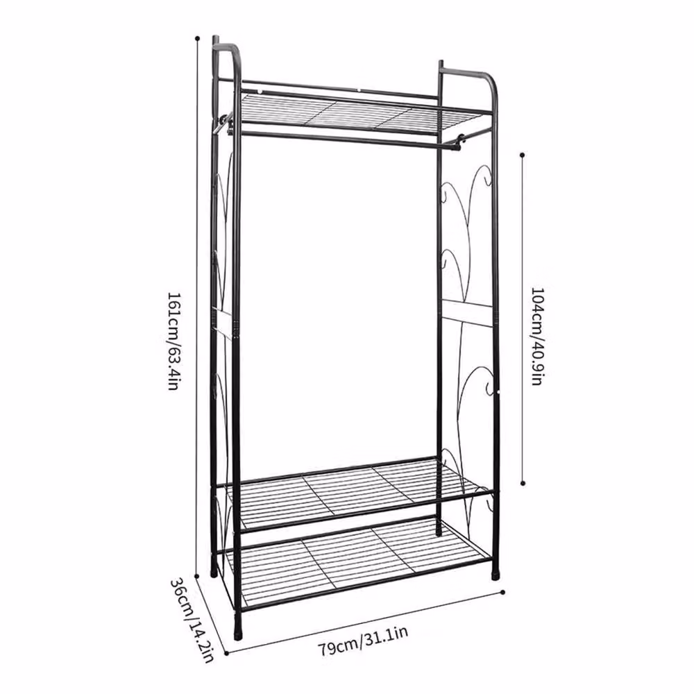 Nordara Vintage Metal Clothes Rail and Storage Shelf in Matt Black – 2