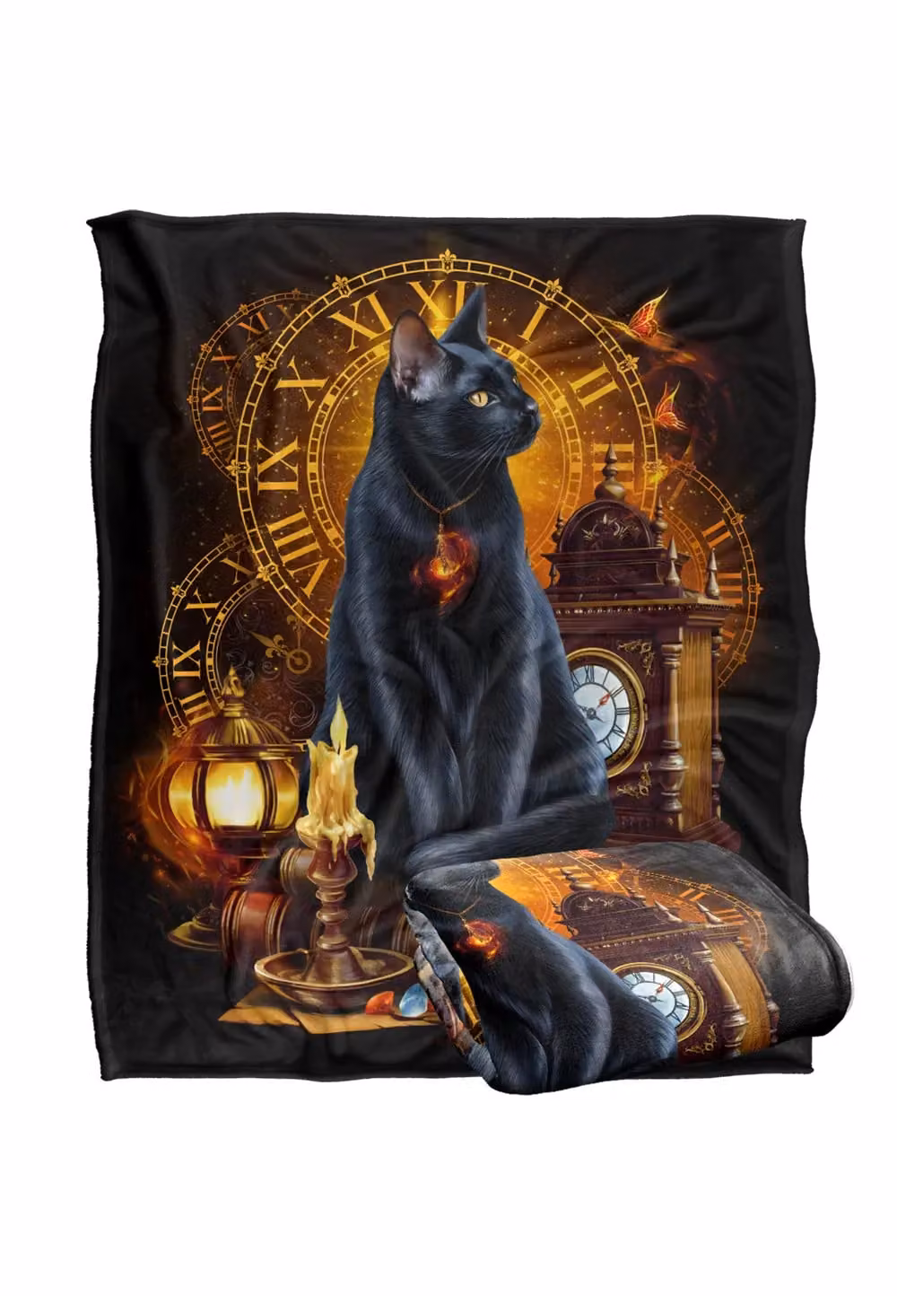 JQ Licensing En Black Cat Time Clocks Super Soft Microfibre Throw Blanket in White, W/D/H: 152 x 127 cm – 7