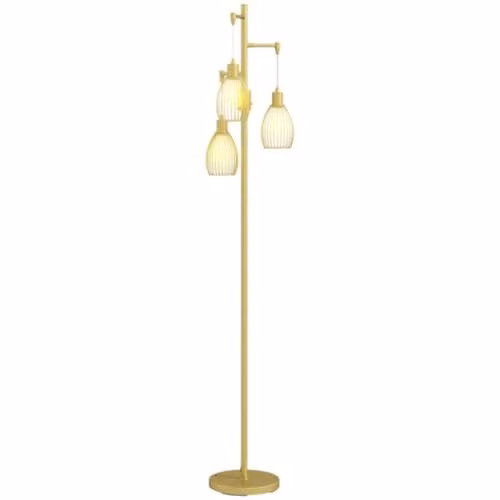 HOMCOM Dimmable 3-Light Industrial Floor Lamp in Gold/Brass, Height: 170.5 cm – 1